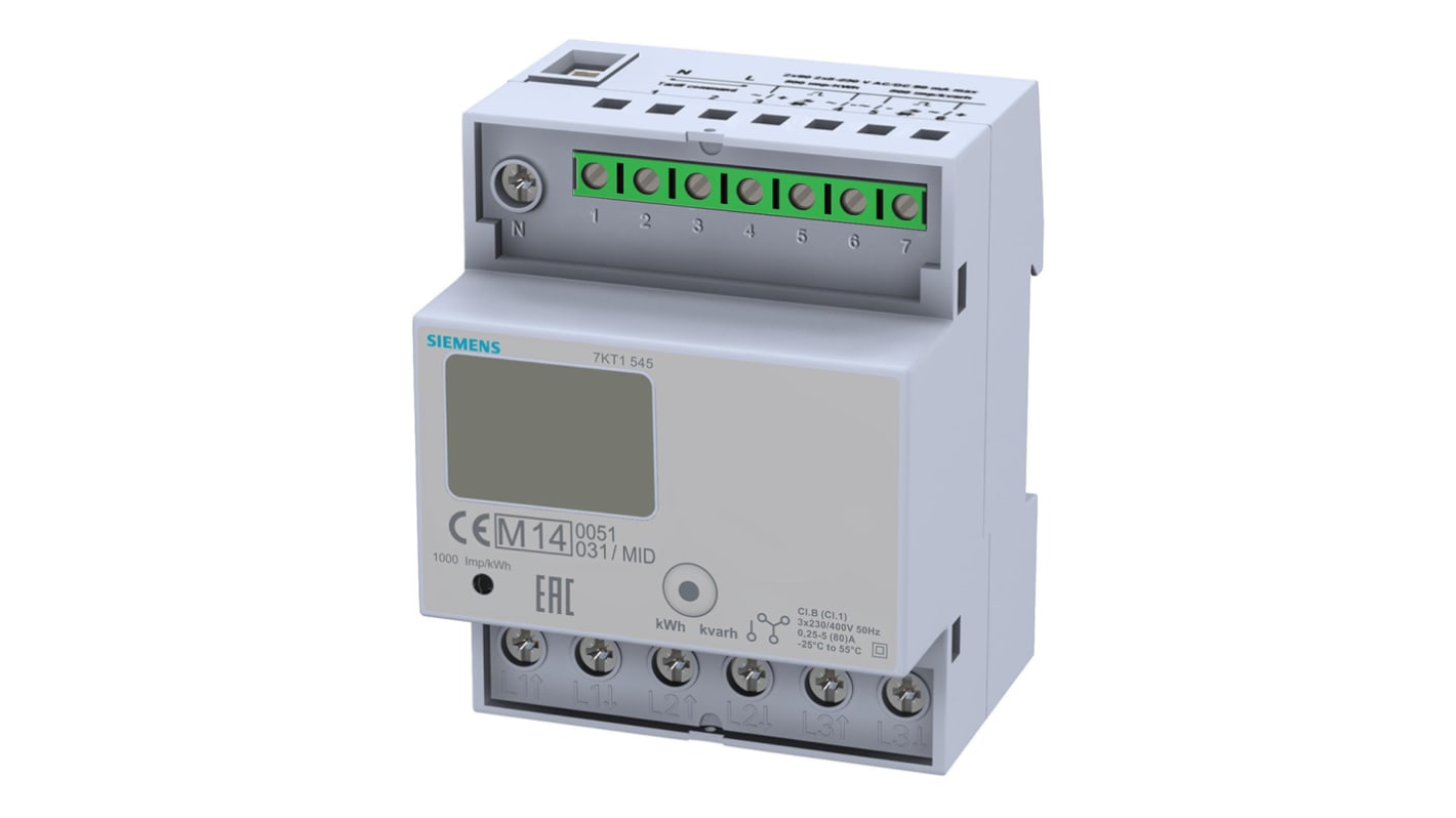 Siemens Energiamérő LCD, 8-számjegyes, 3-fázisú, impulzuskimenettel, 7KT sorozat