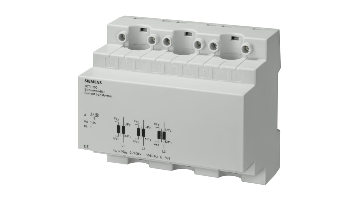 Transformateur de courant Siemens série 7KT12, 150A, 5 A, 150:5, type Droit traversant