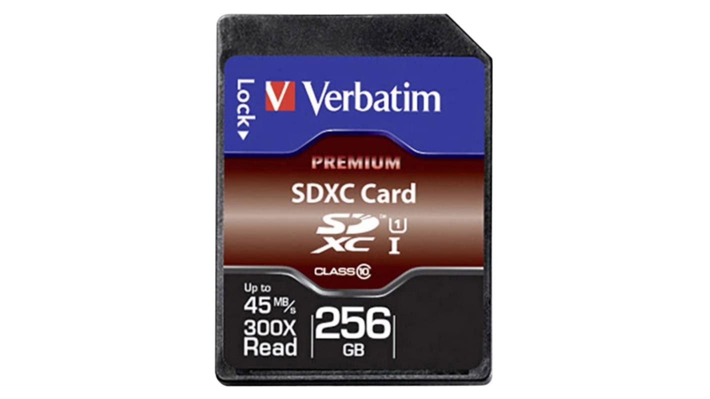44026 Verbatim 256 GB SDXC SD Card, Class 10, UHS1 U1 RS