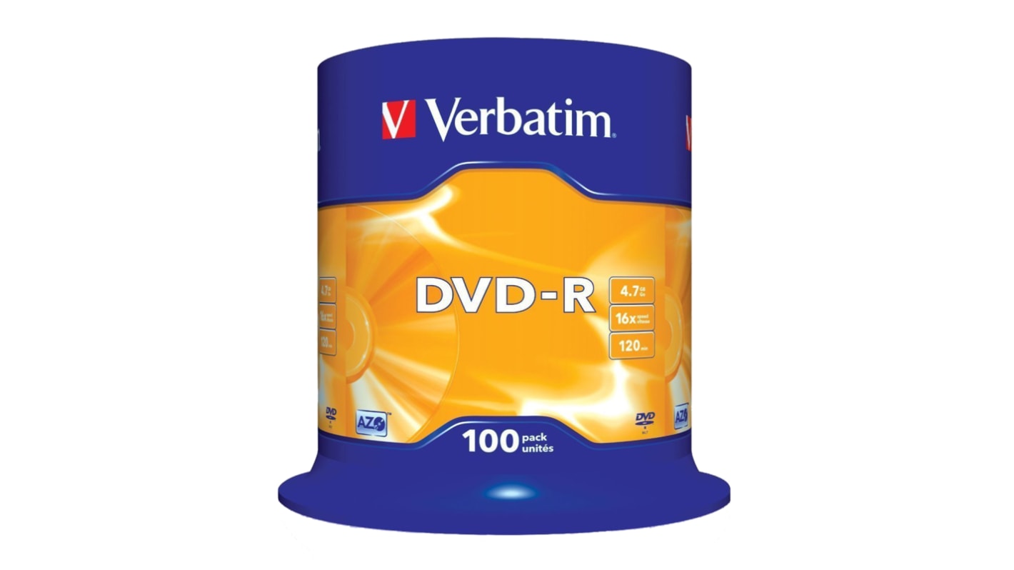 Verbatim, DVD, 4,7 GB, 16X, DVD-R, 100 stk.