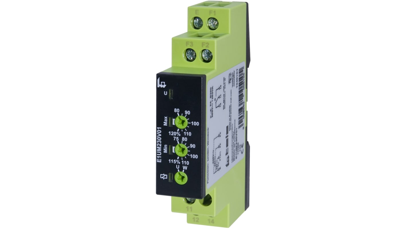 Tele Voltage Monitoring Relay, 1 Phase, SPDT, 24 → 230V ac, DIN Rail