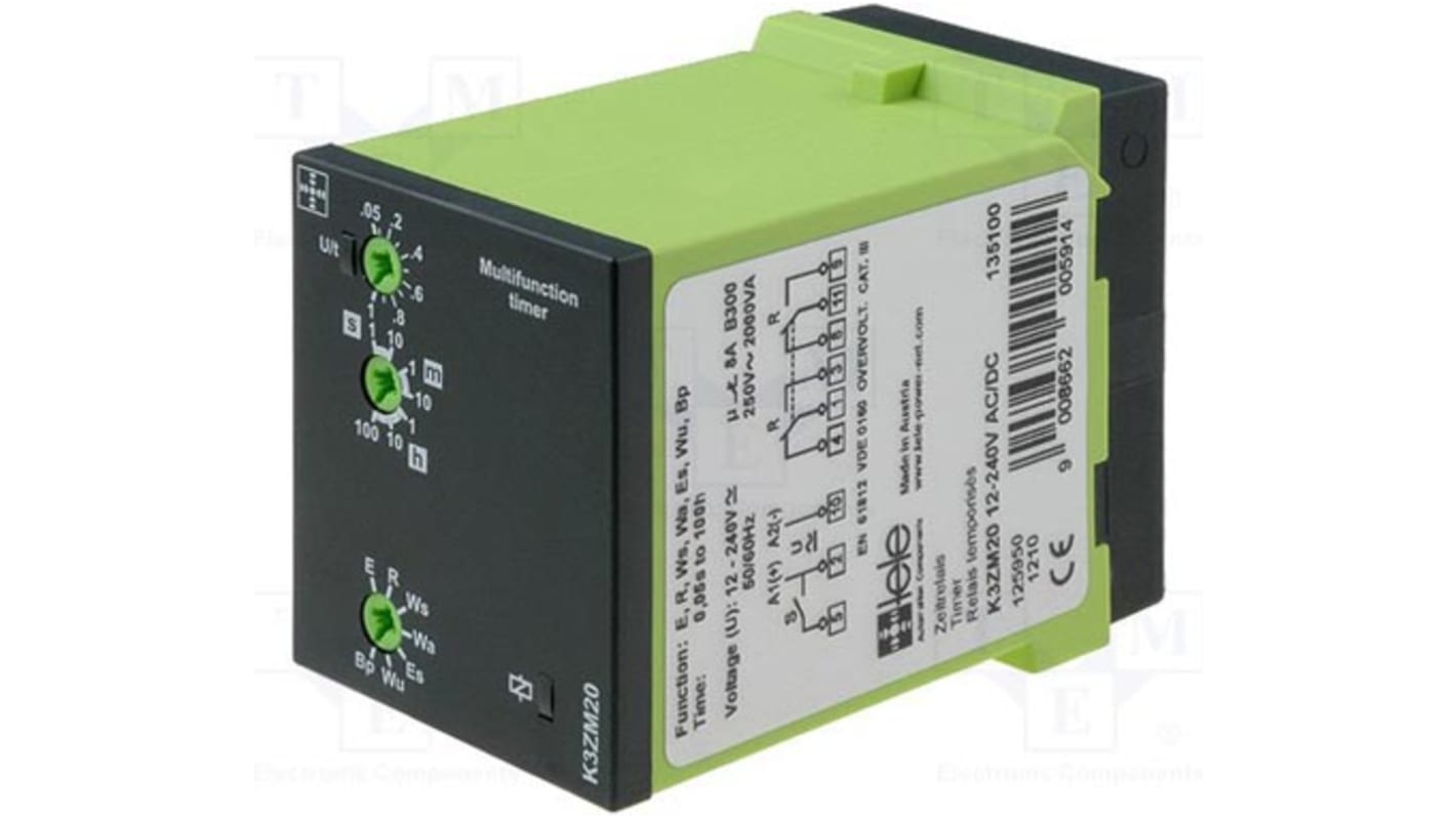 Tele K3ZM20 Series Plug In Timer Relay, 12 → 240V ac/dc, 2-Contact, 1 s → 100h, DPDT