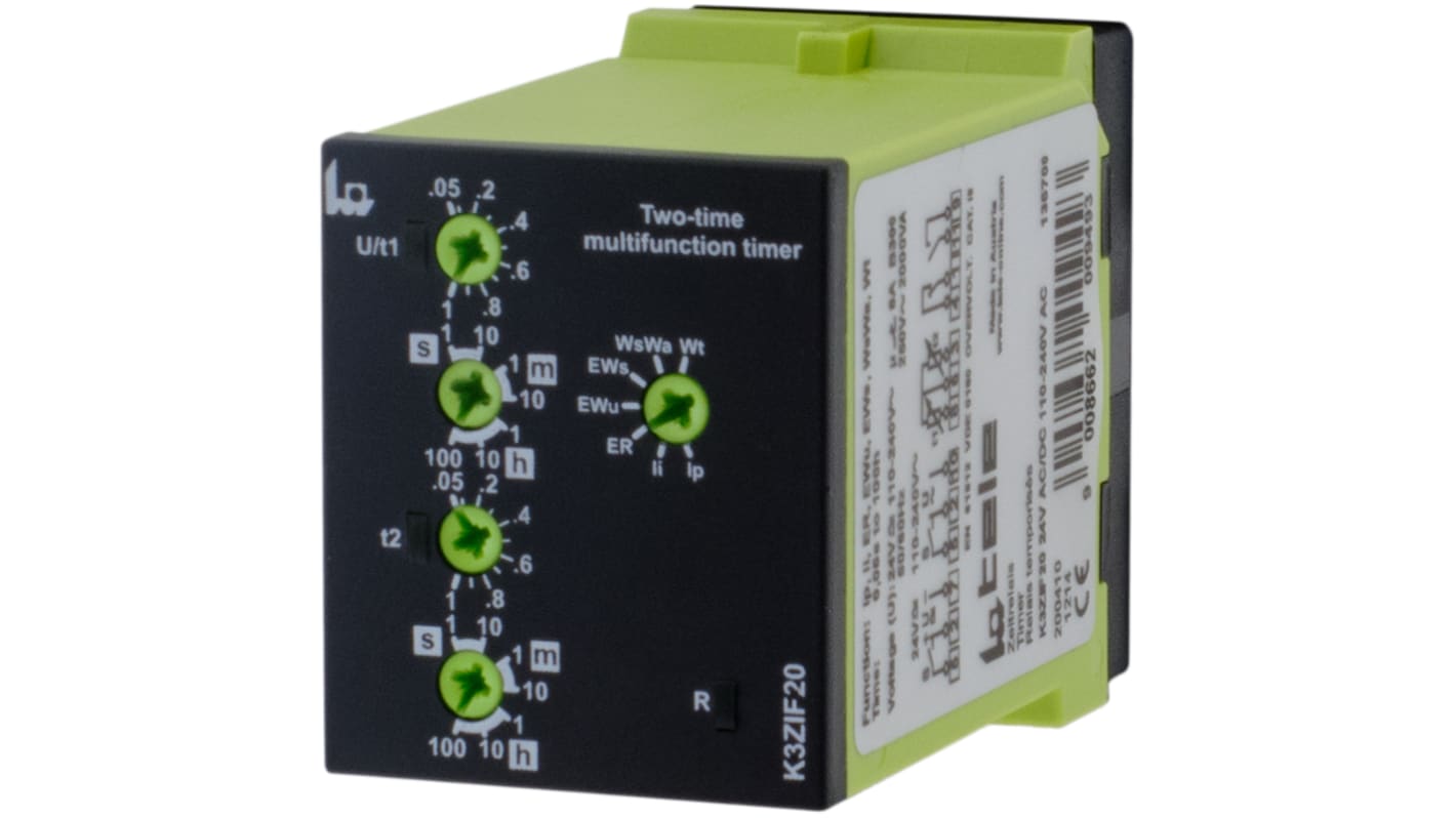 Tele K3ZIF20 Series Plug In Timer Relay, 110 → 240 V ac, 24V ac/dc, 2-Contact, 1 s → 100h, SPDT