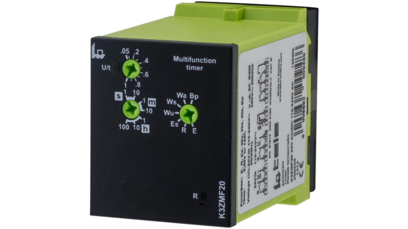 Tele K3ZMF20 Series Plug In Timer Relay, 110 → 240 V ac, 24V ac/dc, 2-Contact, 1 s → 100h