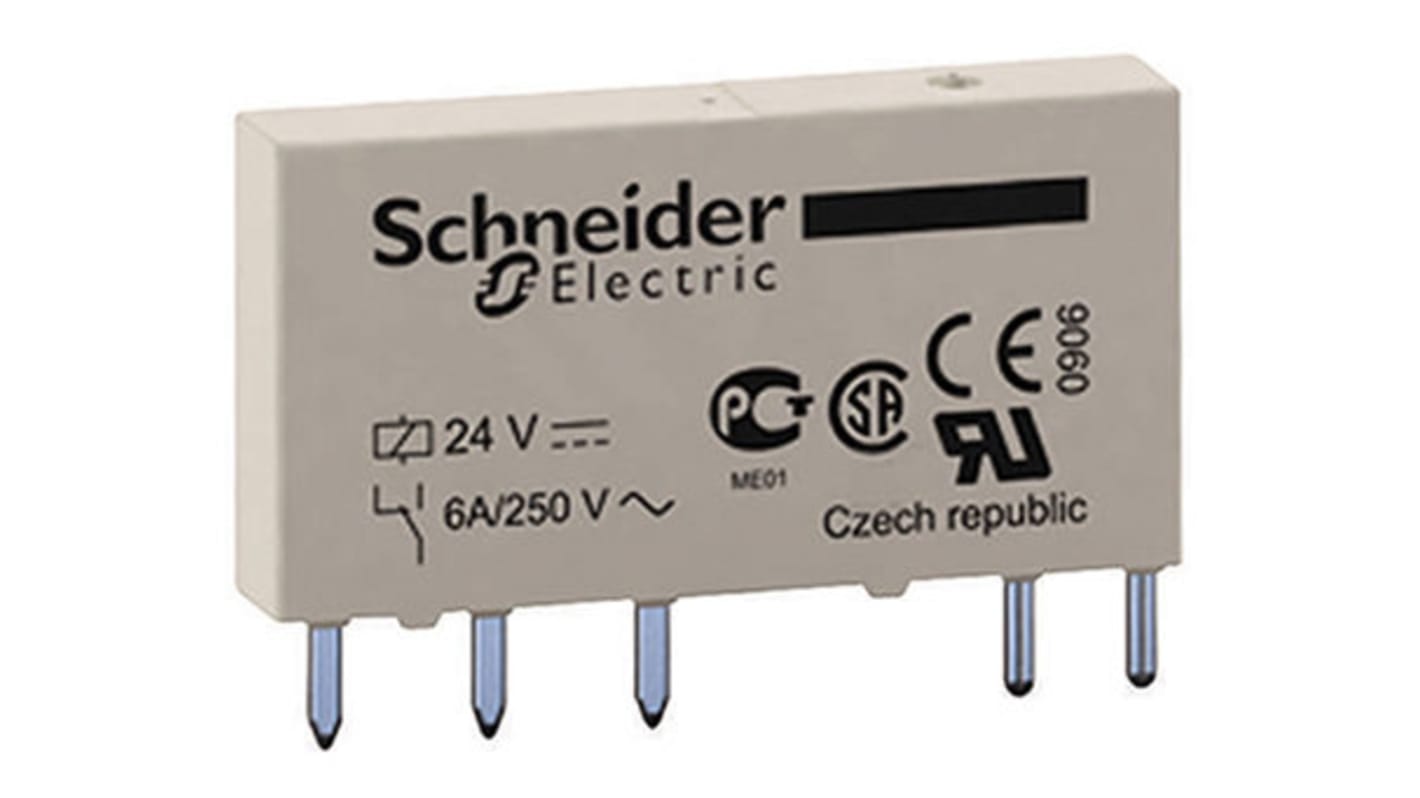 Relé de potencia sin enclavamiento Schneider Electric Harmony Relay RSL de 1 polo, SPDT, bobina 24V dc, 6A, Montaje en