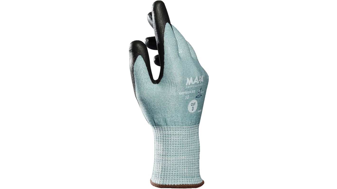 Mapa Spontex Krytech Green HPPE Cut Resistant Work Gloves, Size 8, Aqua-Polymer Foam Coating