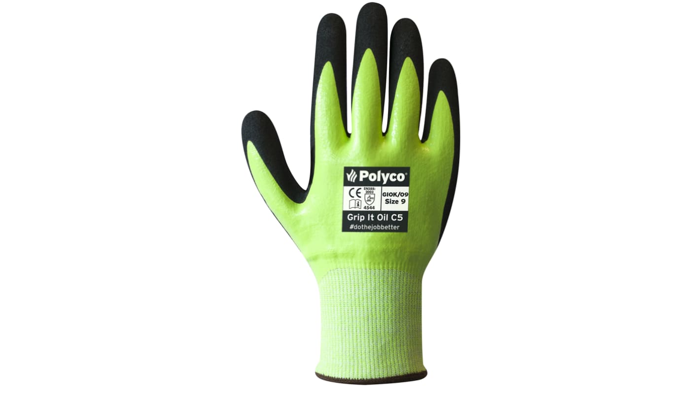 BM Polyco Grip It Green Glass Fibre, HPPE Cut Resistant Work Gloves, Size 10, Large, Nitrile Coating