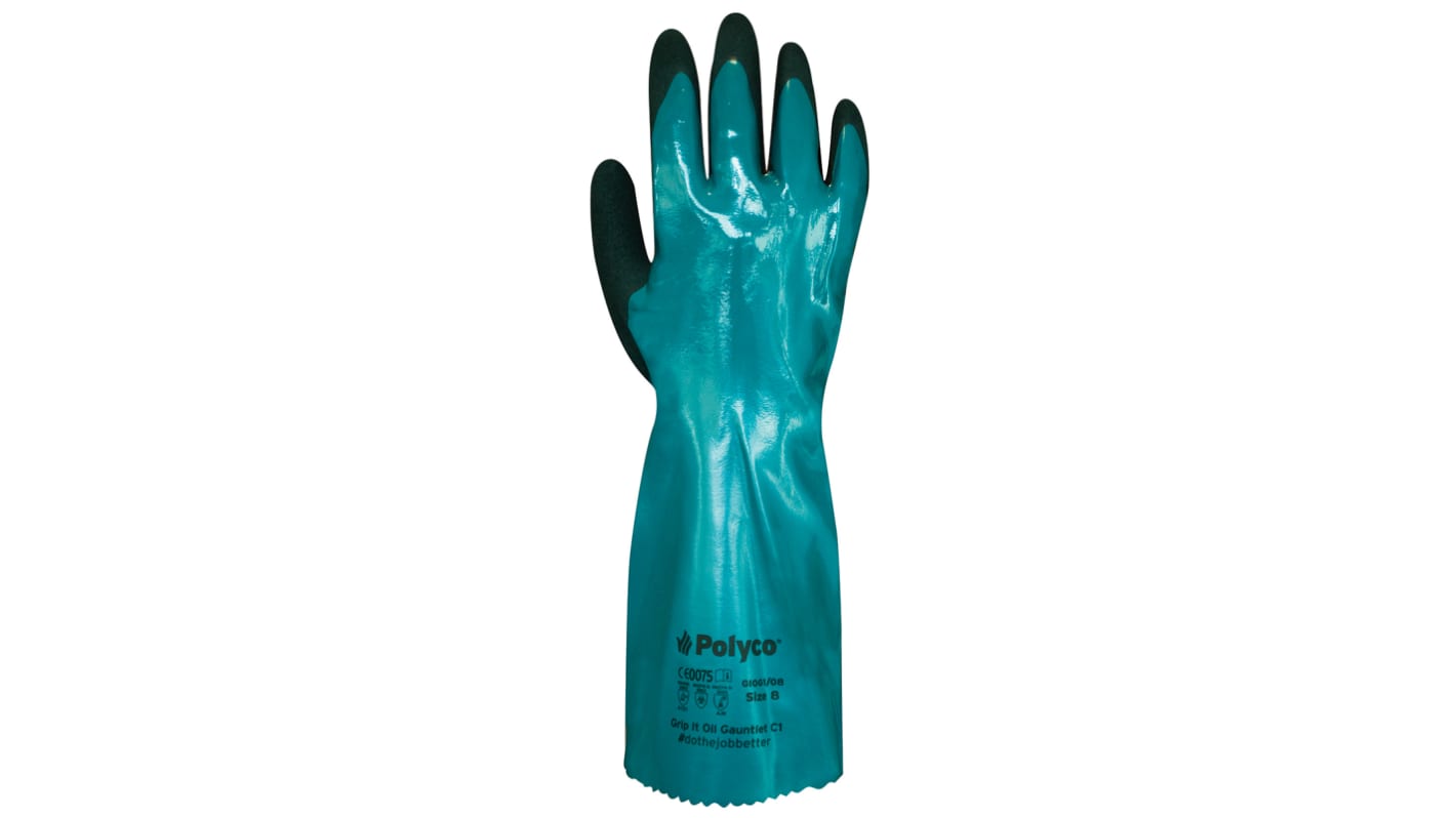 Polyco Healthline Grip It Green Nitrile Chemical Resistant Work Gloves, Size 10, Large, Nitrile Foam Coating