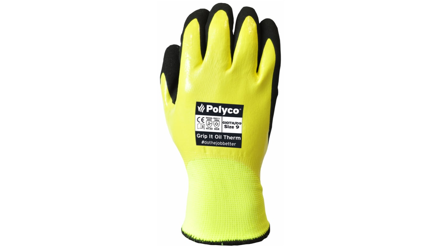 Polyco Healthline Grip It Yellow Nitrile Thermal Work Gloves, Size 11, XL, Nitrile Coating