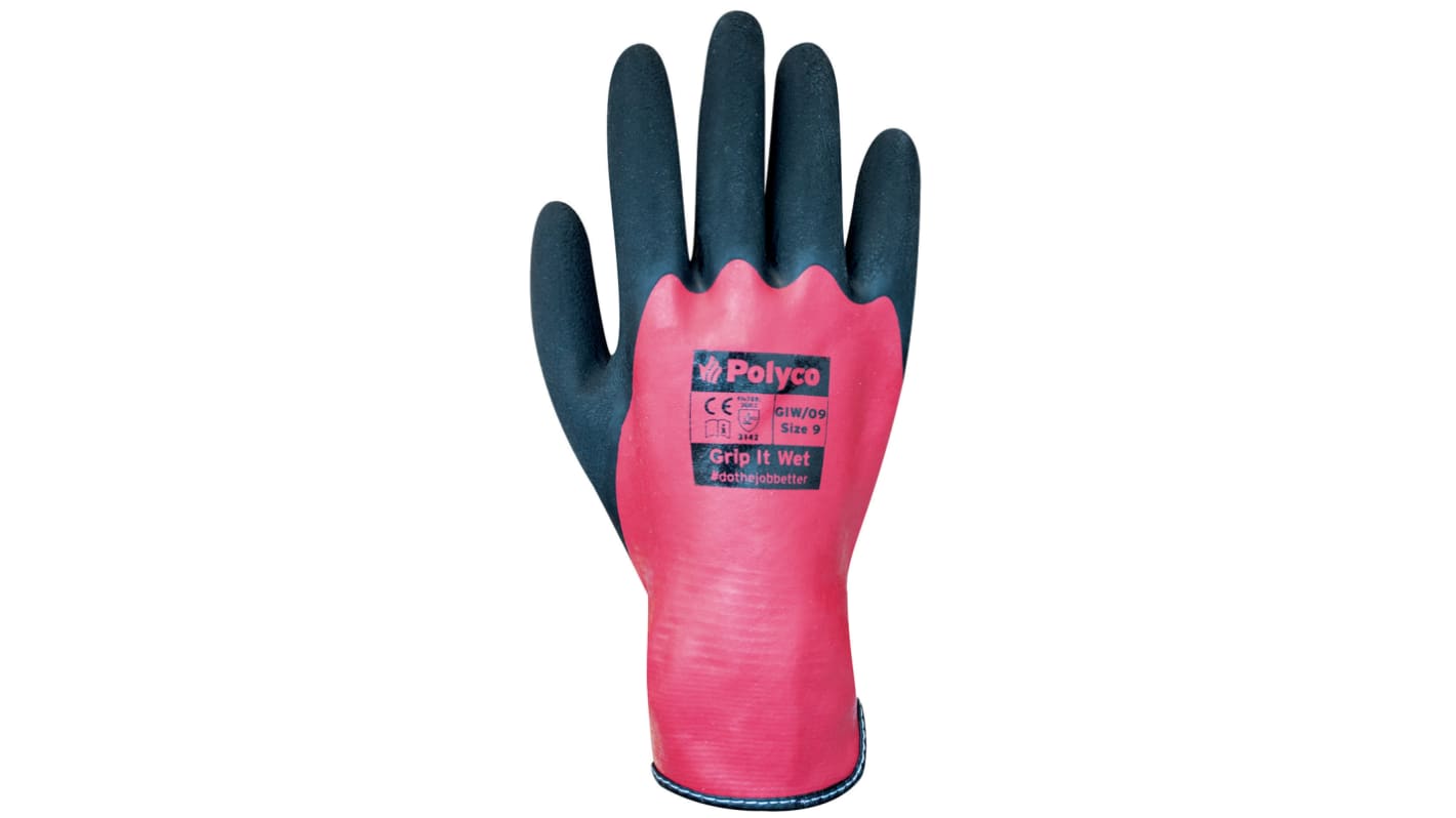 Polyco Healthline Grip It Red Nylon Heat Resistant Work Gloves, Size 8, Latex Foam Coating