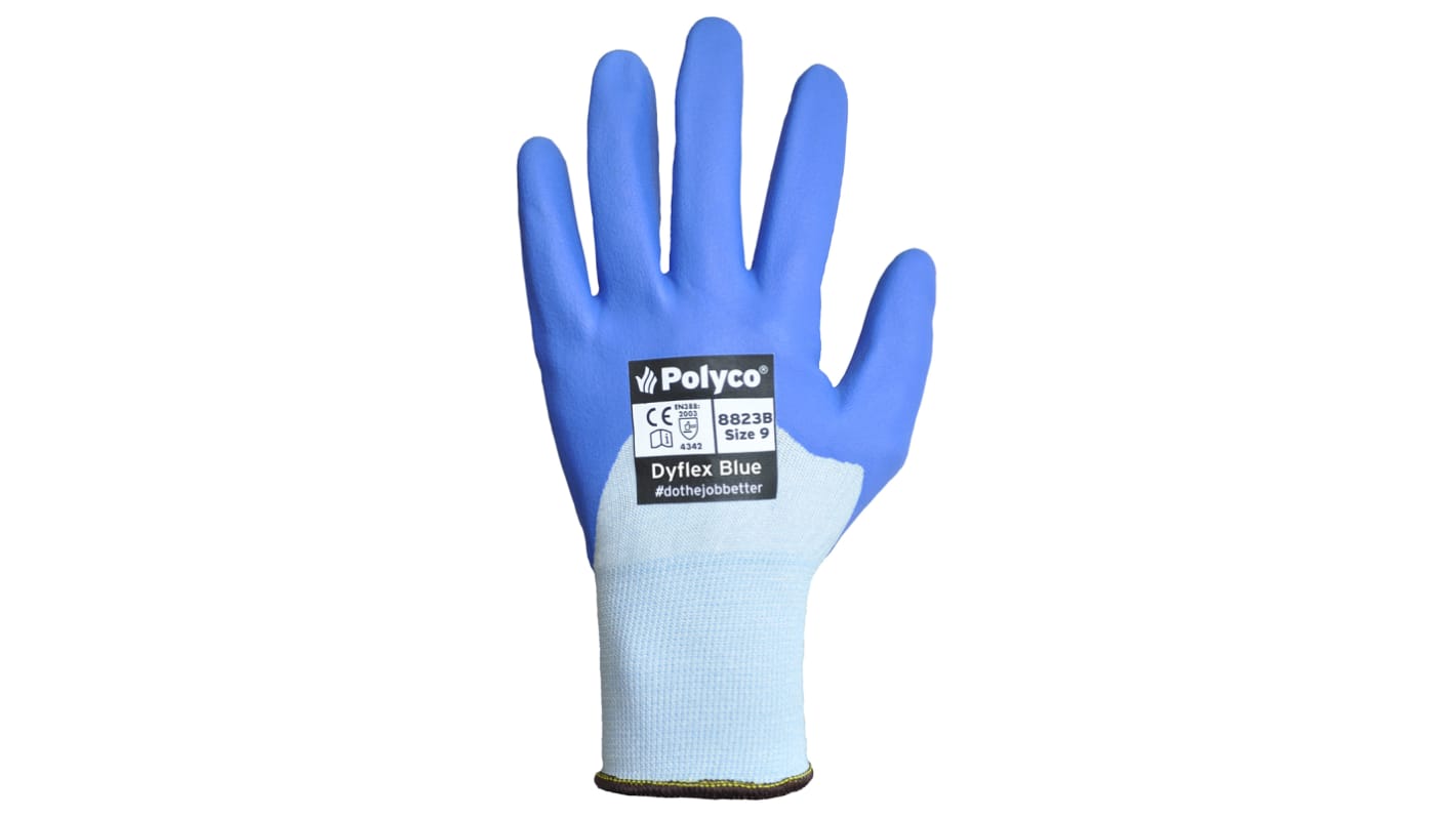 BM Polyco Dyflex Blue Microfoam Cut Resistant Work Gloves, Size 9, Large, Nitrile Coating