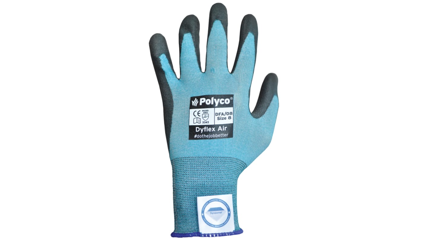 Polyco Healthline Dyflex Blue Polyurethane Cut Resistant Work Gloves, Size 8, Medium, Polyurethane Coating