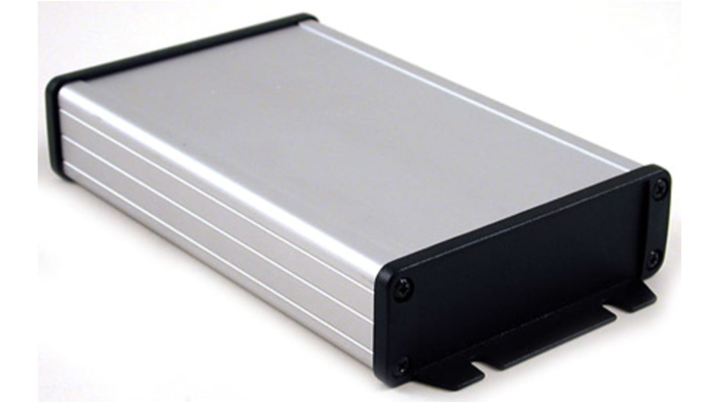 Hammond 1457 Series Silver Aluminium Enclosure, IP54, Black Lid, 34.9 x 106.9 x 191.6mm