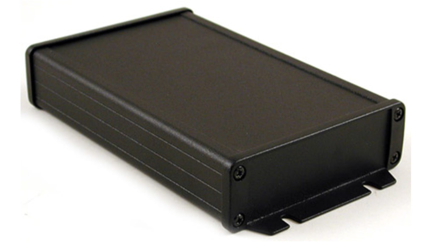 Hammond 1457 Series Black Aluminium Enclosure, IP65, Flanged, Black Lid, 34.9 x 106.9 x 191.6mm