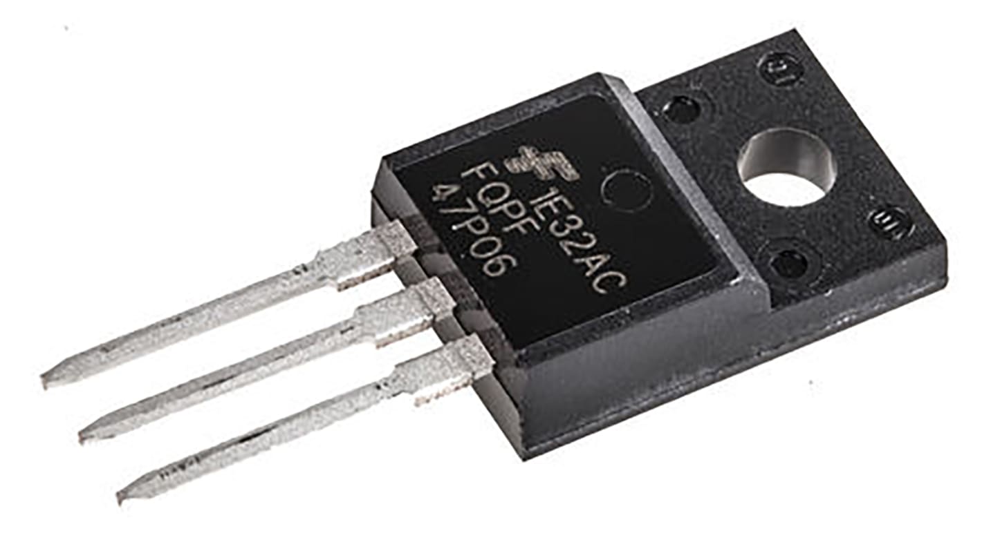 MOSFET onsemi FQPF47P06, VDSS 60 V, ID 30 A, TO-220F de 3 pines, , config. Simple