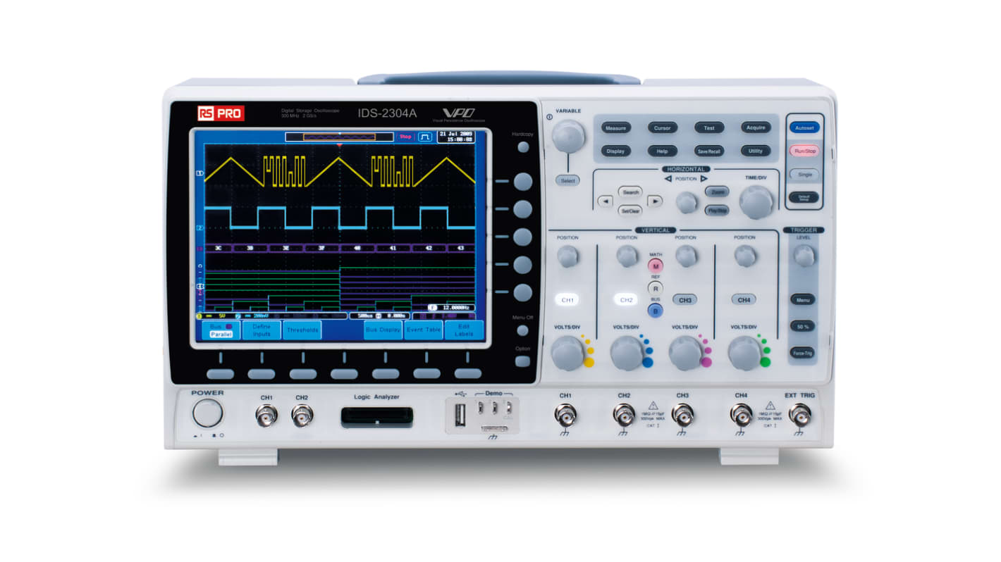 RS PRO IDS2304A Digital Storage Oscilloscope, 4 Analogue Channels, 300MHz