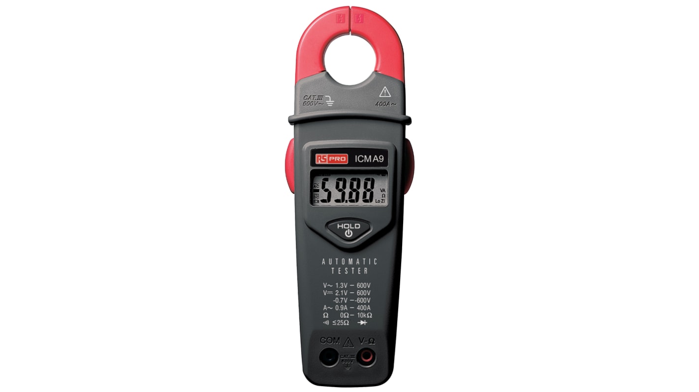 RS PRO ICMA9 Clamp Meter, Max Current 600A ac CAT II 1000 V, CAT III 600 V