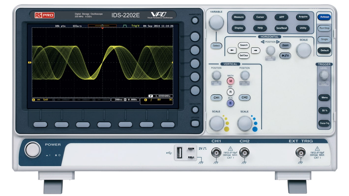 RS PRO 200MHz Oscilloskop, 2-kanal analog, Bordmodel, RSCAL kalibreret