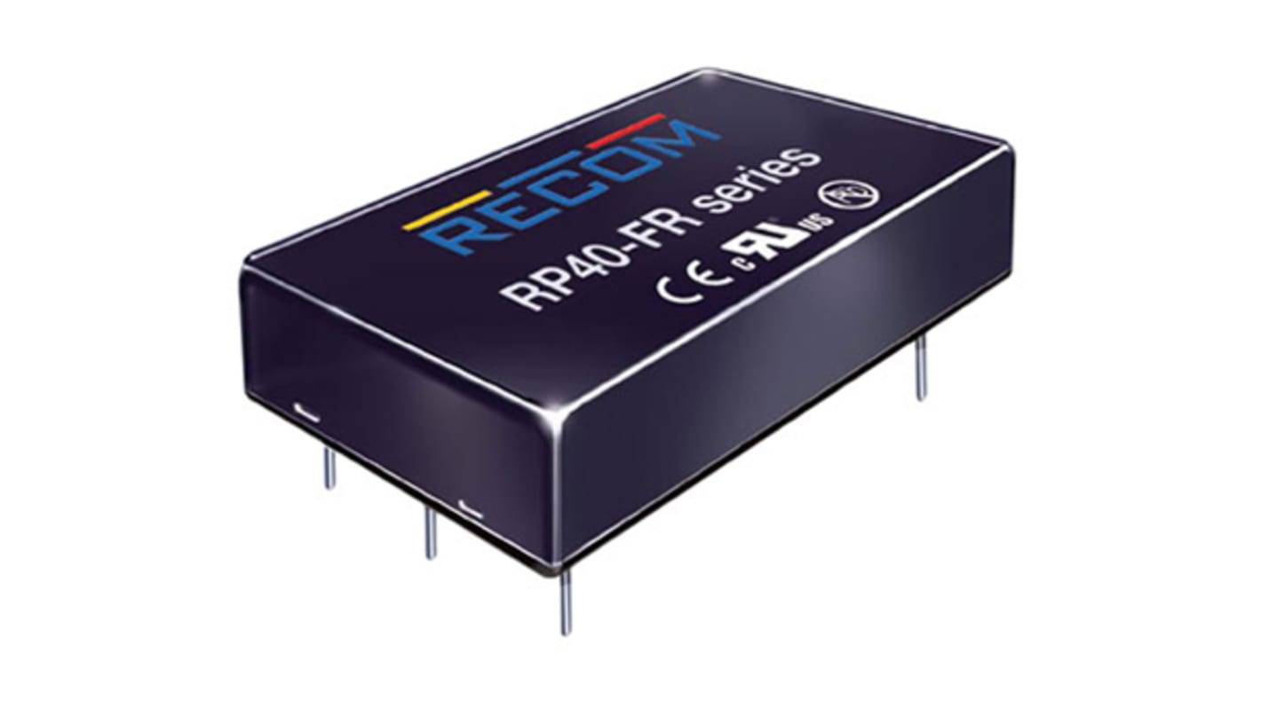 Recom RP40-FR DC-DC Converter, 3.3V dc/ 10A Output, 43 → 160 V dc Input, 40W, Through Hole, +60°C Max Temp -40°C