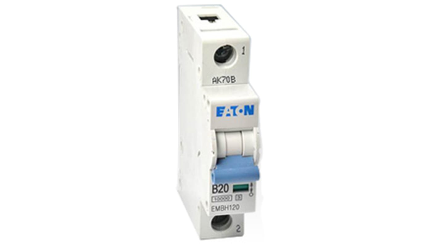 Eaton MEMShield MCB, 1P, 20A Curve B, 230V AC, 48V DC, 10 kA Breaking Capacity