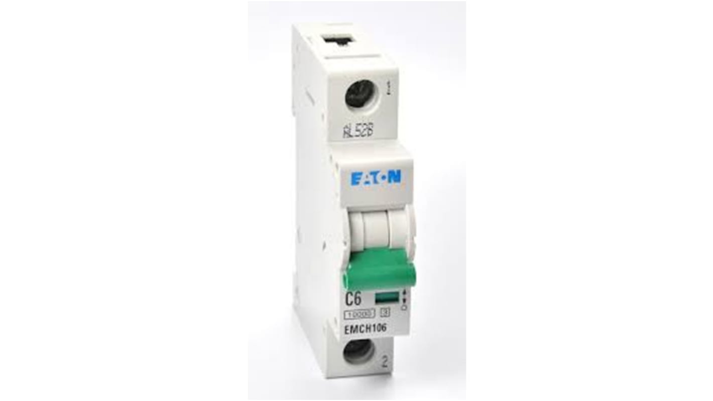 Eaton MEMShield MCB, 1P, 6A Curve C, 230V AC, 48V DC, 10 kA Breaking Capacity