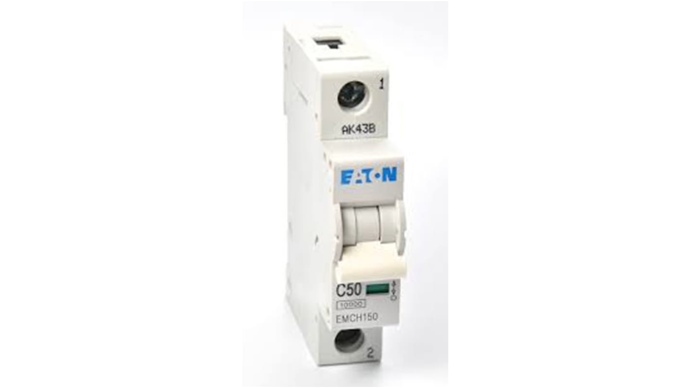 Eaton MEMShield MCB, 1P, 50A Curve C, 230V AC, 48V DC, 10 kA Breaking Capacity