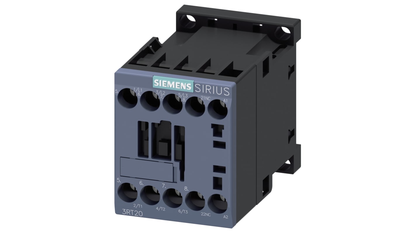 Siemens 3RT2 Series Contactor, 3-Pole, 9 A, 4 kW, 3NO, 690 V ac