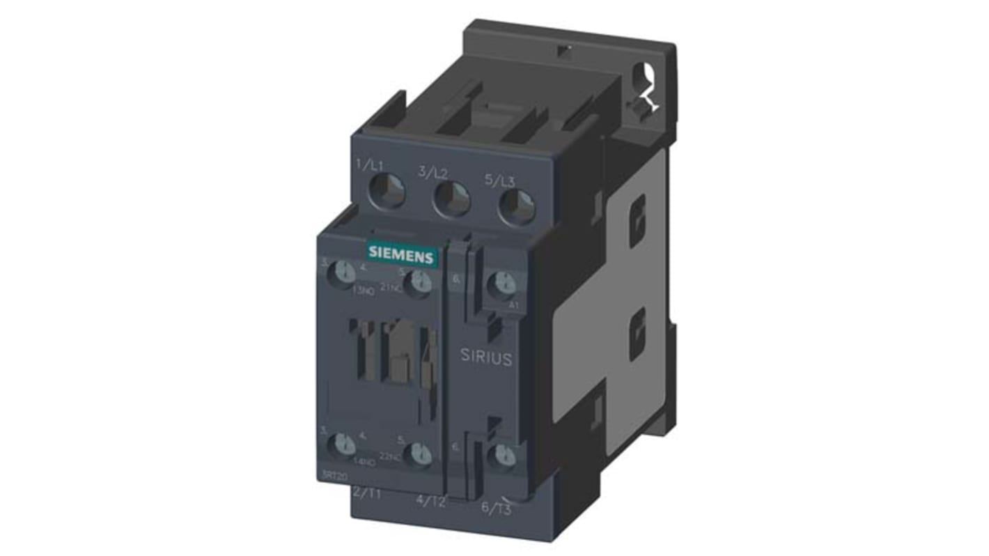 Siemens 3RT2 Series Contactor, 3-Pole, 9 A, 4 kW, 3NO, 690 V ac