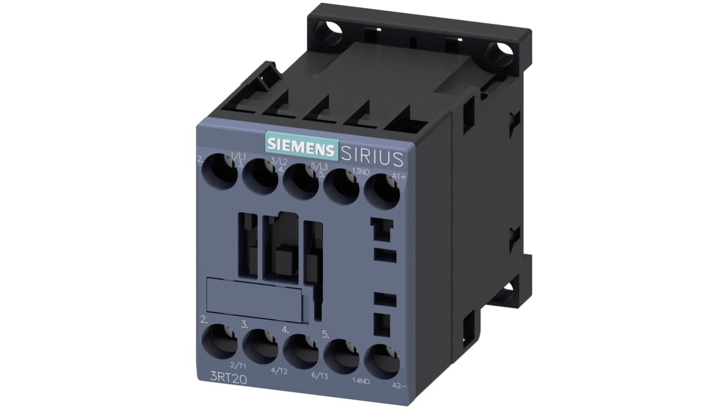 Contattore Siemens, serie 3RT2, 3 poli, 3 NO, 9 A, 4 kW, bobina 230 V c.a.