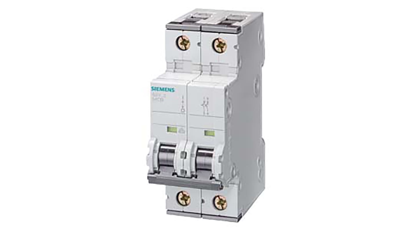 Siemens Sentron 5SY4 MCB, 2P, 1A Curve C, 400V AC, 10 kA Breaking Capacity