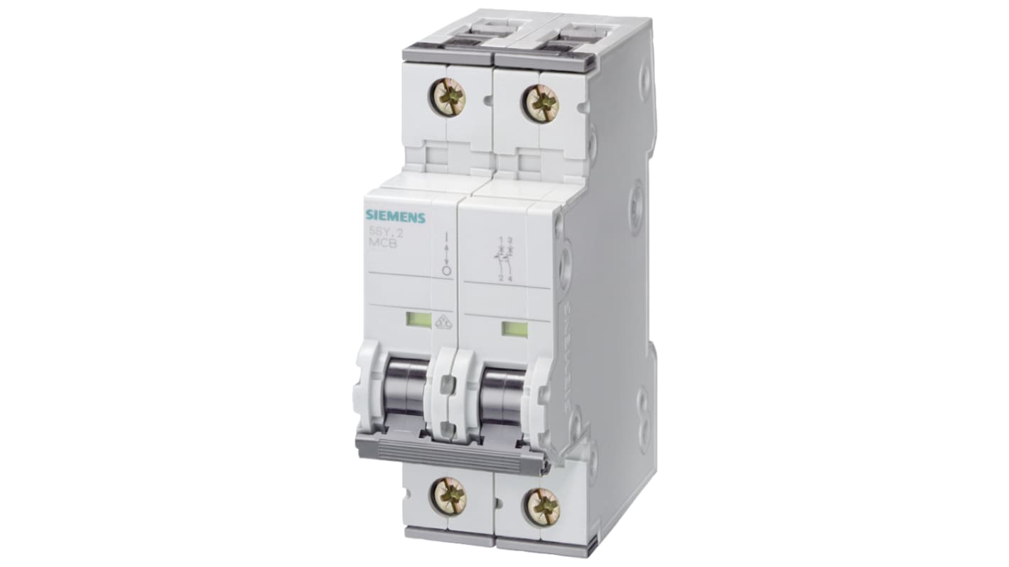 Siemens Sentron 5SY4 MCB, 2P, 40A Curve B, 400V AC, 10 kA Breaking Capacity