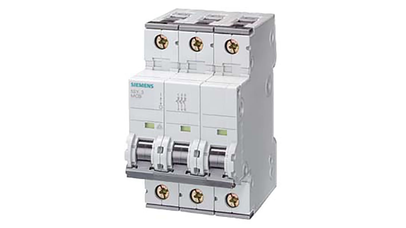 Disjoncteur Siemens 5SY4 3P, 63A, pouvoir de coupure 10 kA, montage rail DIN