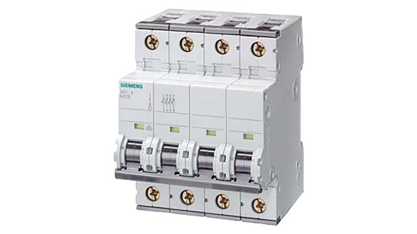 Siemens Sentron 5SY4 MCB, 4P, 1A Curve C, 400V AC, 10 kA Breaking Capacity