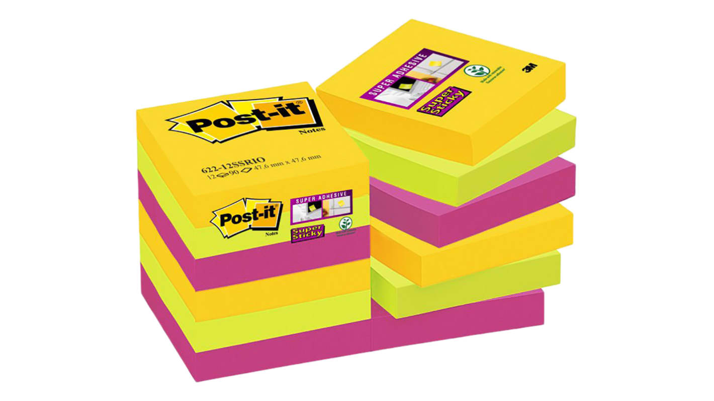 BP902  Post-It Assorted Sticky Note, 12 Notes per Pad, 47.6mm x