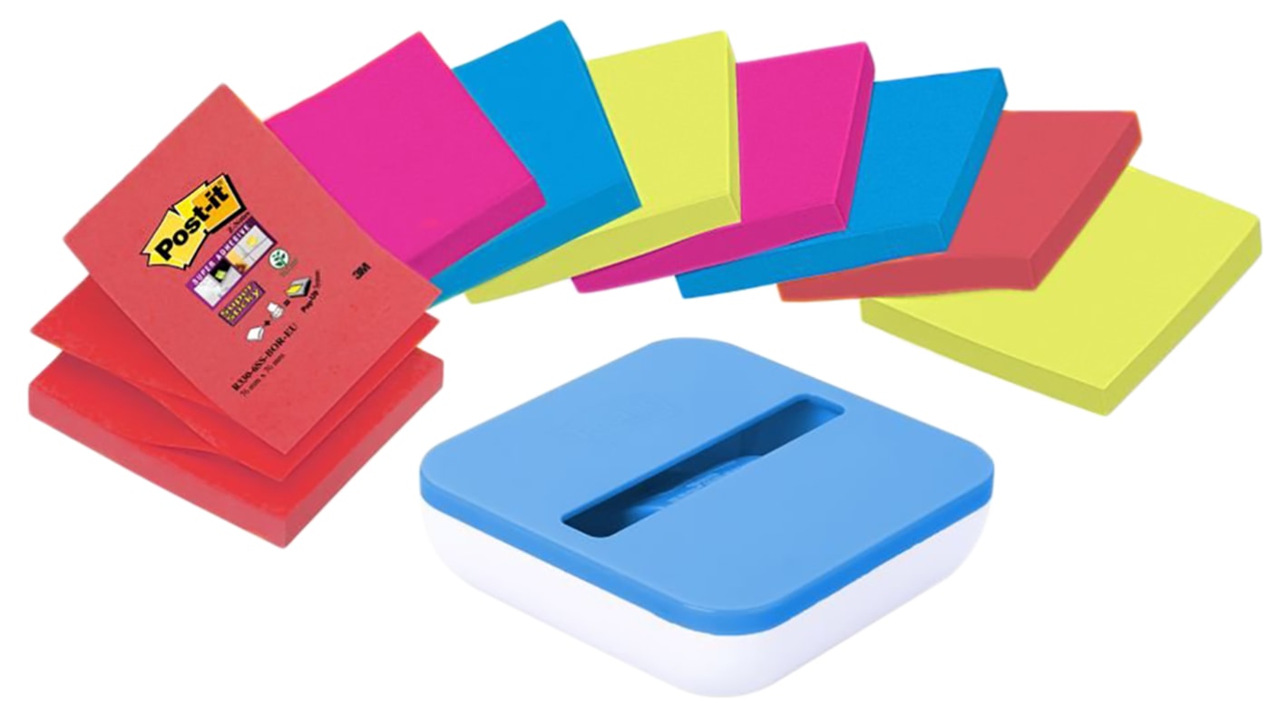 Post-It Blue, Green, Orange, Red Sticky Note, 90 Notes per Pad, 76mm x 76mm