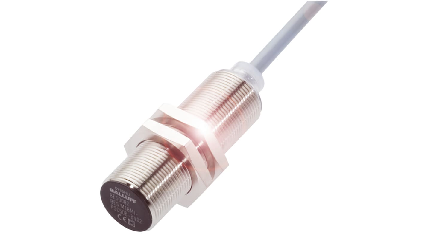 Sensore di prossimità Cilindrico BALLUFF, PNP, M18 x 1, rilevamento 8 mm, 12 → 30 V c.c.