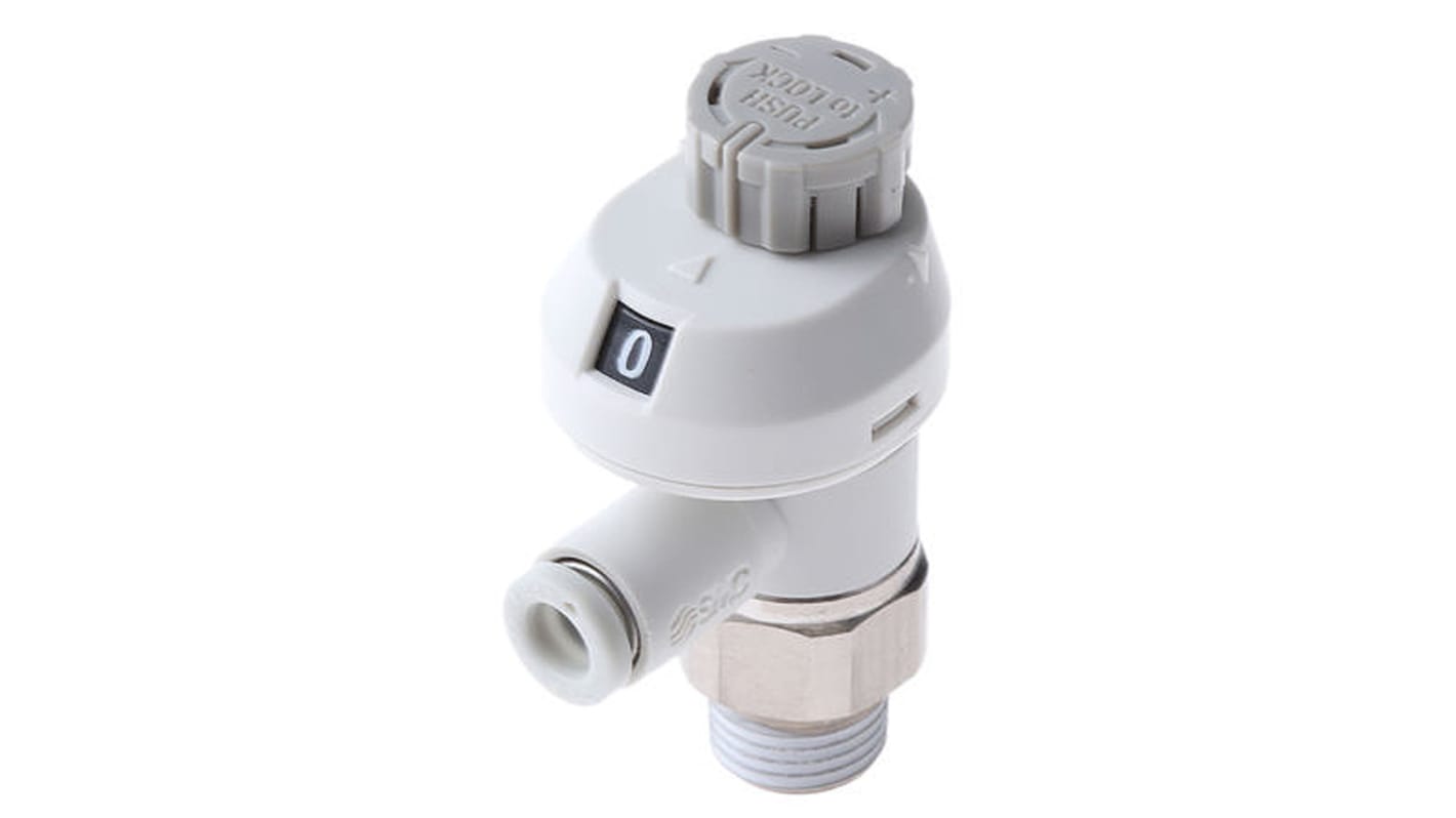 SMC AS2201FS Series Threaded Speed Controller, R 1/4 Male Inlet Port x 8mm Tube Outlet Port