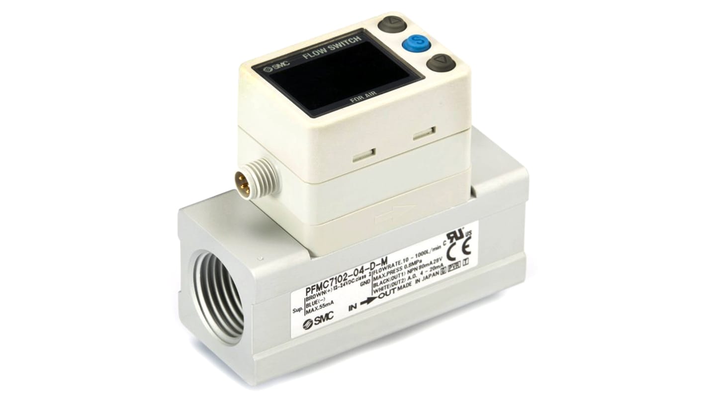 SMC PFMC Series Flow Controller, 1000 L/min, Analogue, PNP Output, 12 → 24 V dc, 1/2 in Pipe