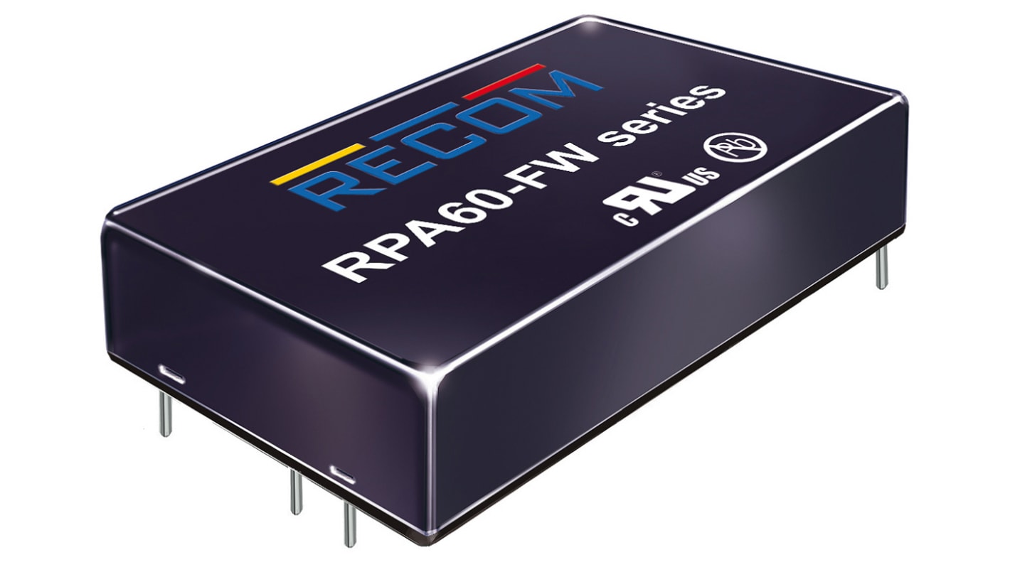 Recom RPA60-FW DC-DC Converter, 15V dc/ 4A Output, 9 → 36 V dc Input, 60W, Through Hole, +75°C Max Temp -40°C
