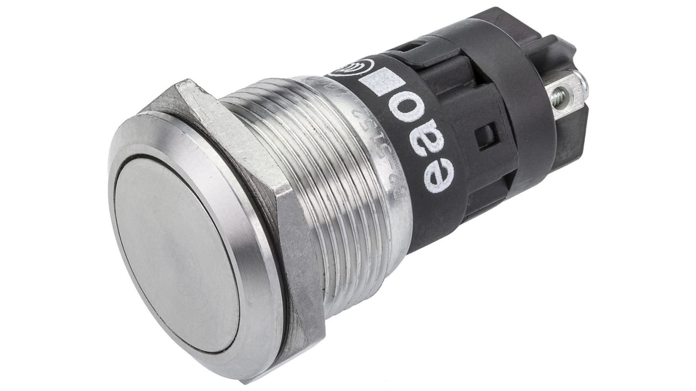Interruptor de Botón Pulsador EAO 82, color de botón Plata, SPDT, acción momentánea, 3A, 240V, Montaje en Panel, IP65,