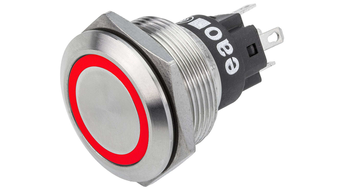 EAO 82 Series Illuminated Push Button Switch, Momentary, Panel Mount, 22.3mm Cutout, SPDT, Red LED, 240V, IP65, IP67