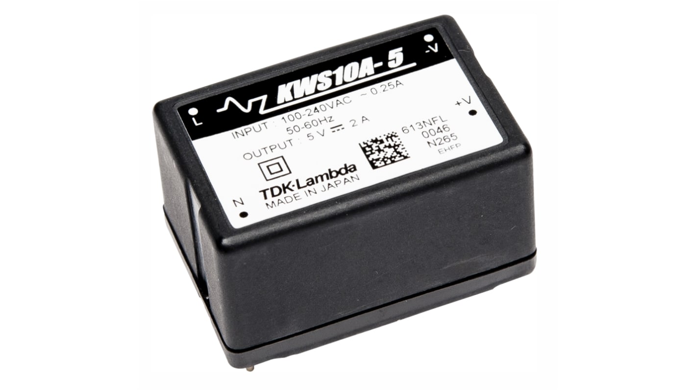 TDK-Lambda Switching Power Supply, KWS10A-24, 24V dc, 500mA, 12W, 1 Output, 120 → 370 V dc, 85 → 265 V ac