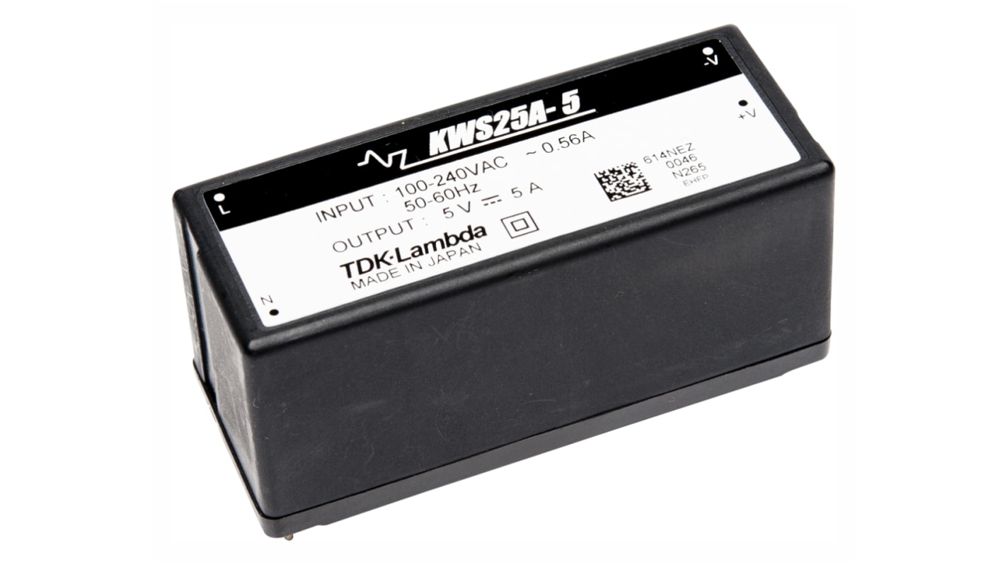 TDK-Lambda Switching Power Supply, KWS25A-5, 5V dc, 5A, 25W, 1 Output, 120 → 370 V dc, 85 → 265 V ac