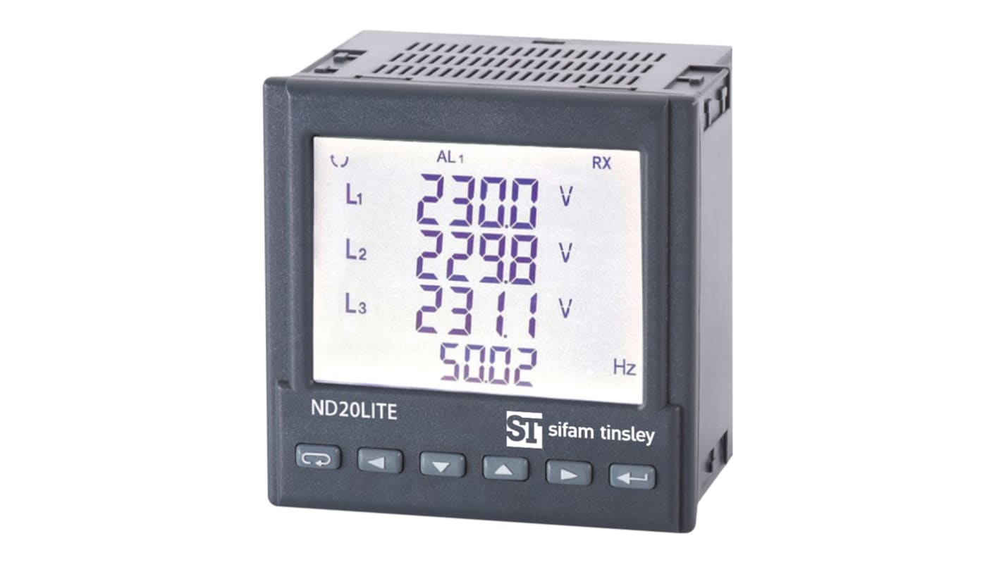 Medidor de energía Sifam Tinsley serie ND20LITE, display LCD, con 16 dígitos, dim. 92.5mm x 92.5mm