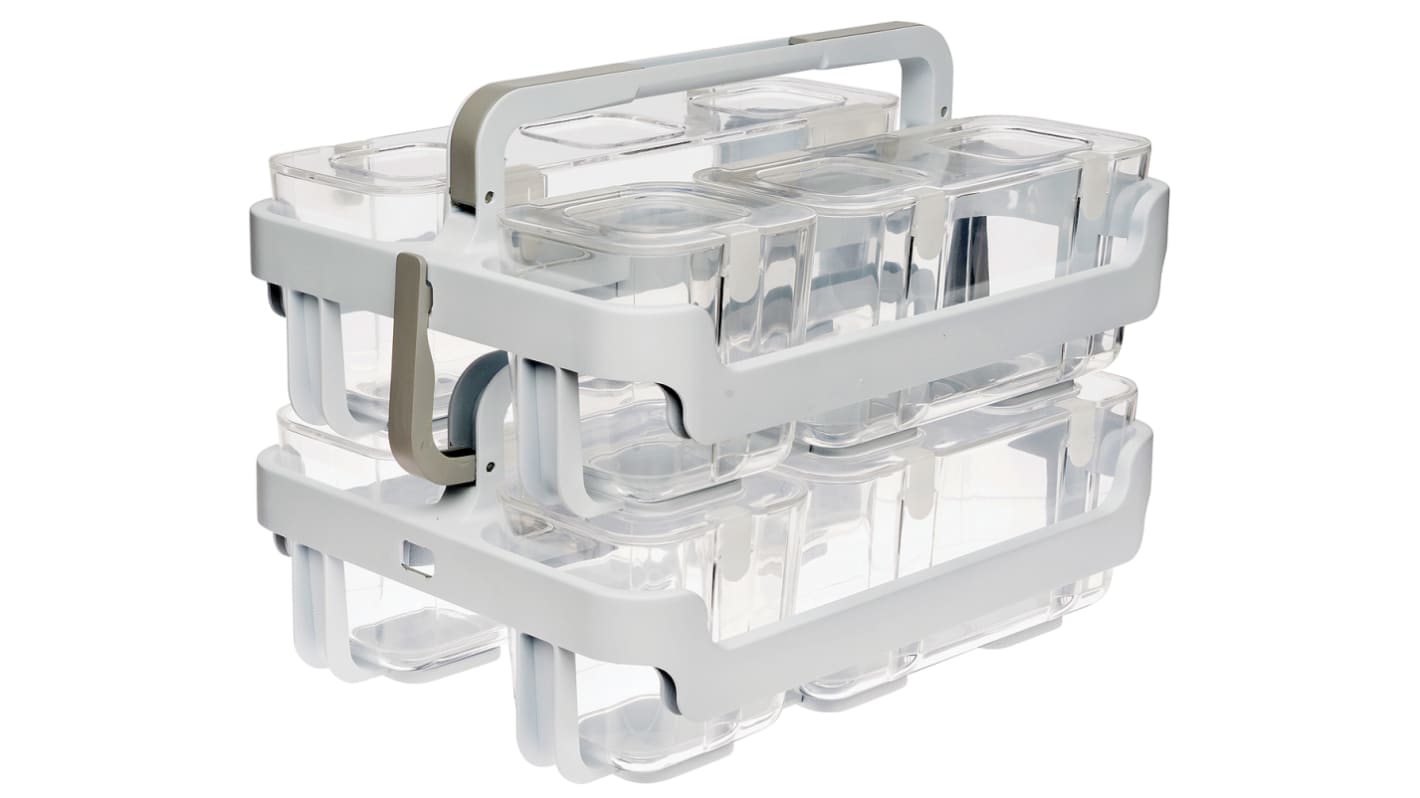 Caja organizadora RS PRO de 64 compartimentos de Plástico Transparente, 370mm x 290mm x 195mm