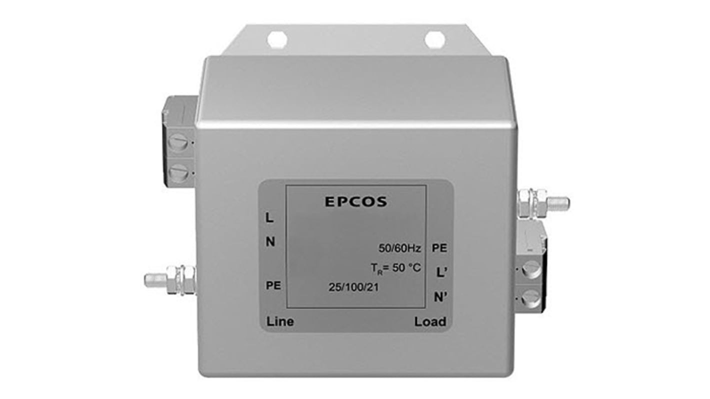 Filtro EMC EPCOS, 30A, 250 V ac/dc, 50 → 60Hz, Montaje en Panel, con terminales Pestaña 1,73 mA, Serie