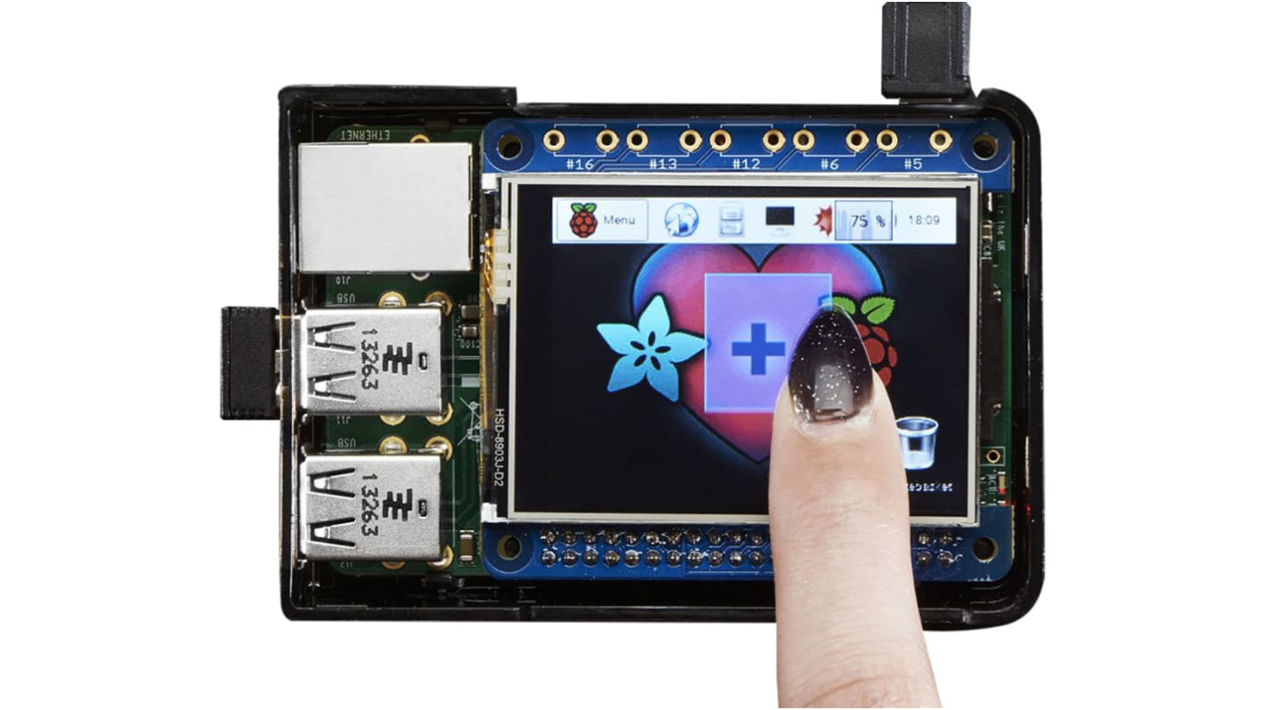 Vývojová sada pro LCD ADAFRUIT INDUSTRIES PiTFT 2.4in Rezistivní dotyková obrazovka, klasifikace: Raspberry Pi HAT