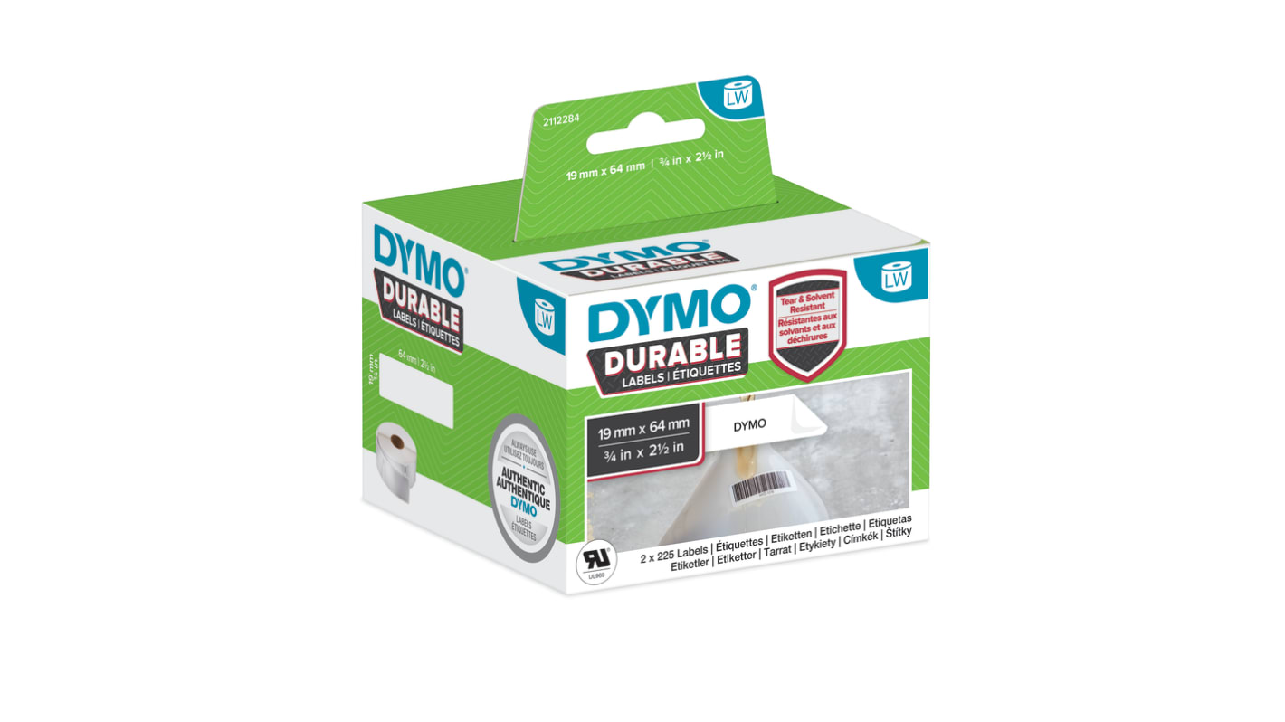 Dymo White Black Print Label Roll, 64mm Width, 19mm Height, 900Per Roll Qty