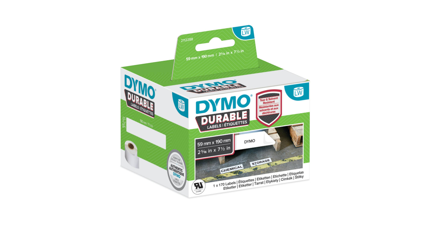 Dymo White Black Print Label Roll, 190mm Width, 59mm Height, 170Per Roll Qty