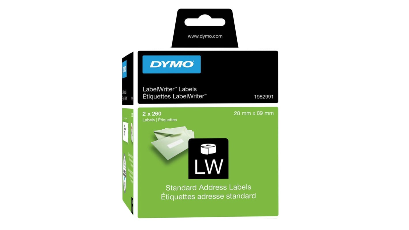 Dymo on White Label Printer Tape & Label, 89mm Label Length, 28mm Label Width